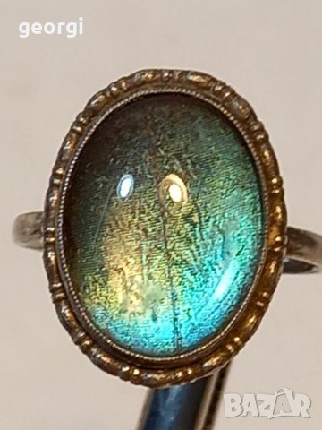 Стар английски сребърен пръстен с естествен камък , снимка 3 - Пръстени - 38107036