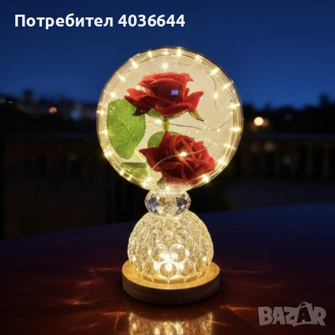 Лампа с вечни рози и топла LED светлина – подарък, който не увяхва, снимка 6 - Настолни лампи - 52217657