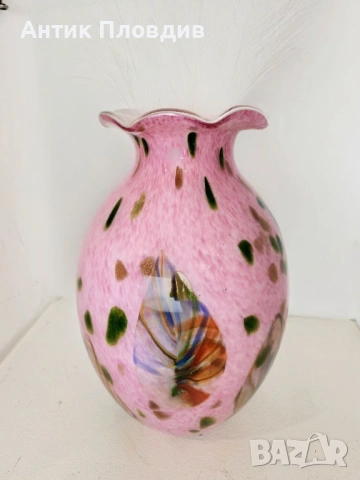 Ръчно изработена стъклена ваза в розово, снимка 6 - Декорация за дома - 53382359