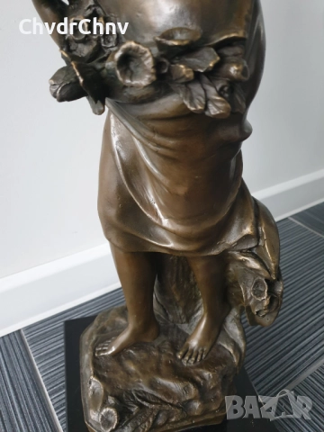 68см-17кг Moreau статуетка/френска бронзова скулптура/голяма фигура на жена с цветя, снимка 10 - Статуетки - 52570330