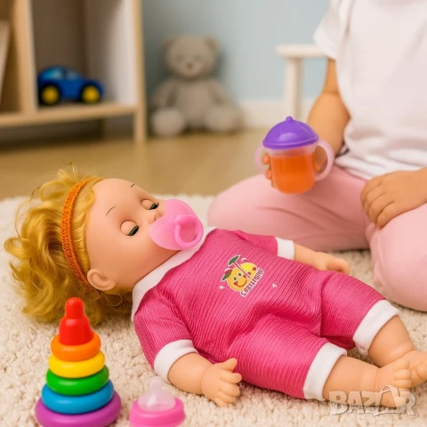 Кукла бебе с биберон – 25 см звук и забавление, снимка 3 - Кукли - 51067436