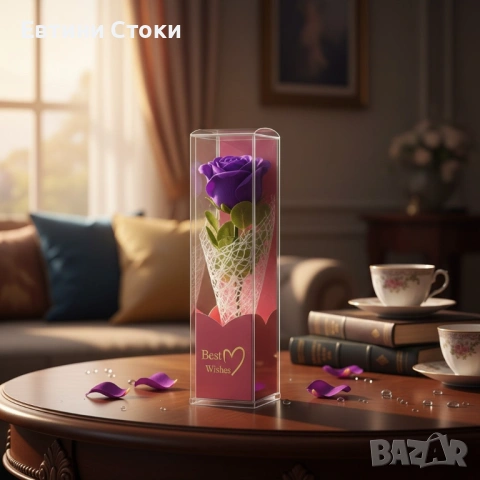 Единична декоративна роза в кутия „Best Wishes“, снимка 6 - Романтични подаръци - 53069026