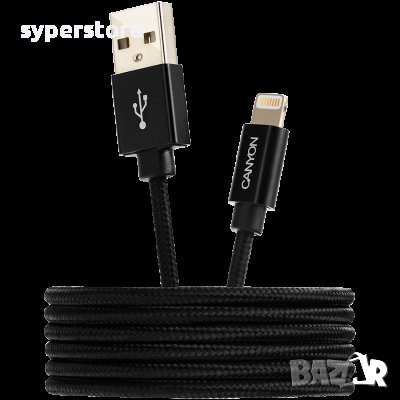 Зареждащ кабел CANYON MFI-3,  USB to lightning, certified by Apple, 1М, Черен SS30248, снимка 2 - USB кабели - 40064114