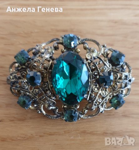 Брошка филигран с оливин и зелен ахат , снимка 2 - Антикварни и старинни предмети - 38320085