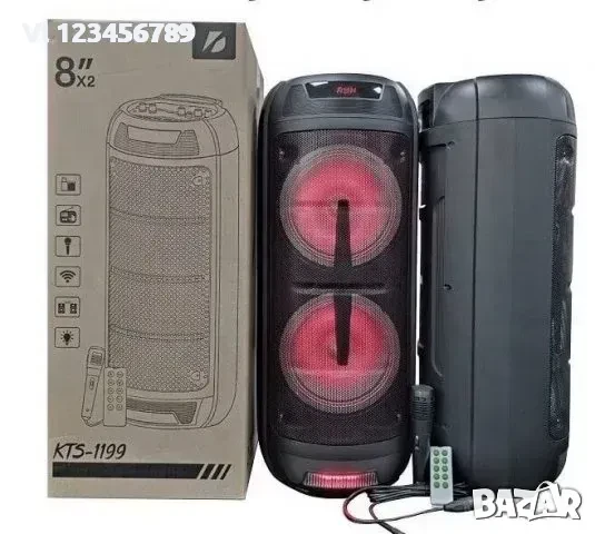 Безжична караоке тонколона 2×8 инча KTS-1199, снимка 2 - Bluetooth тонколони - 50815415