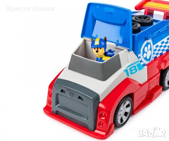 Paw Patrol Мобилен пит-стоп със състезателна кола и кученцето Чейс Голям камион на Пес Патрул, снимка 3 - Коли, камиони, мотори, писти - 39681592