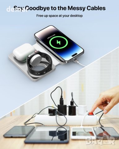 Сгъваема безжична зарядна станция, 3 в 1 съвместима с iPhone, iWatch и AirPods, снимка 4 - Безжични зарядни - 43717760