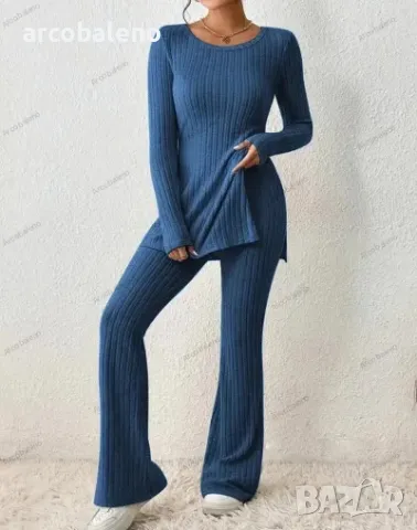 Ежедневен дамски плетен комплект от две части с тънка странична цепка, 5цвята , снимка 3 - Комплекти - 47453726