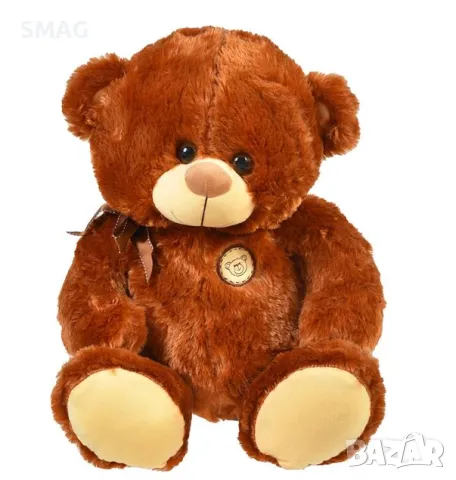 Седнало плюшено мече Тъмнокафяво с панделка и бродерия 45 см S_1218391