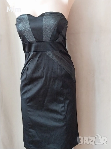 S Черна сатенена ,къса рокля , снимка 4 - Рокли - 52832679