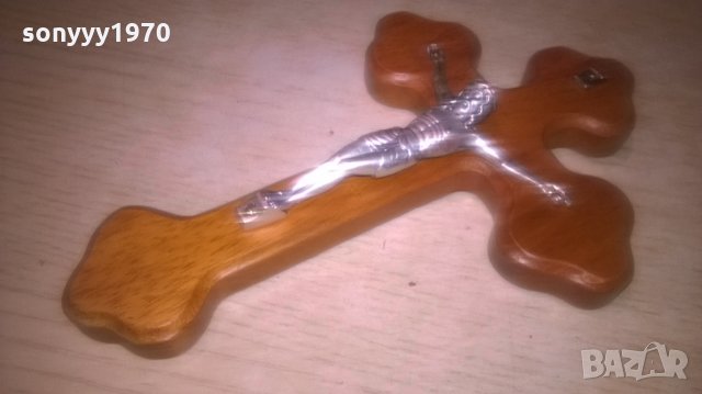 Дървен кръст с христос-бронз/сребро-20Х13см-внос швеицария, снимка 7 - Колекции - 27397901