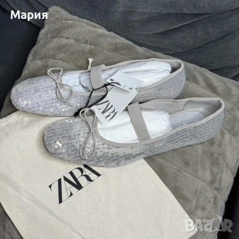 Нови пантофки балеринки ZARA с етикет, целите с пайети, снимка 1