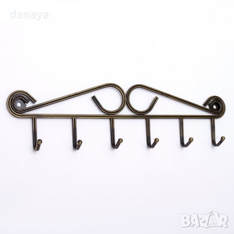 1310 Метална закачалка за стена с 6 куки за закачане меден цвят