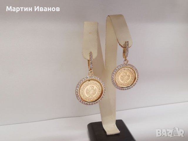 Златни обеци с монети Ататюрк, чеерек , снимка 2 - Обеци - 37105139
