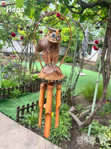 Вятърен звънец от дърво Бухал. 60см. и 80см., снимка 11 - Градински мебели, декорация  - 41700684