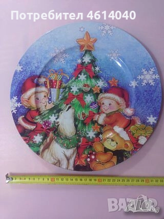 Голям коледен чорап Чиния диам.32,5 см Коледна украса, снимка 4 - Други - 52422105