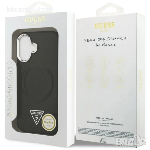 Оригинален кейс Guess Leather Triangle Metal Logo и Протектор За iPhone 17 (6.3), Черен, снимка 6 - Калъфи, кейсове - 52210819