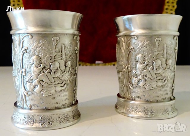 Чаша от калай за ракия със селски картини. , снимка 4 - Антикварни и старинни предмети - 37784021