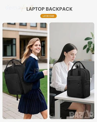 LOVEVOOK модерна дамска раница за лаптоп 15,6 инча, водоустойчива, черна, снимка 2 - Раници - 51413574