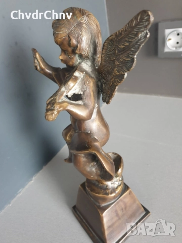 28см-3кг ангел херувим статуетка/стара френска бронзова фигура-надстройка за каминен часовник, снимка 3 - Антикварни и старинни предмети - 52469735