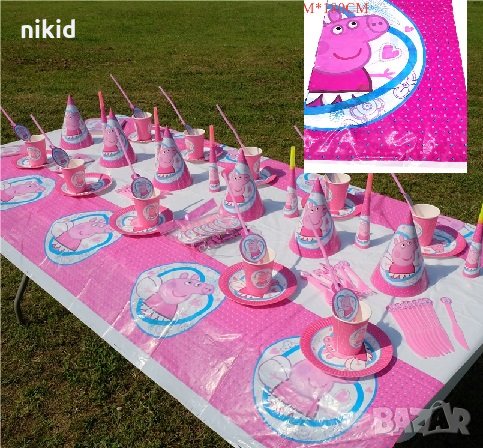 Пепа пиг Pig Peppa розов фон найлонова покривка за парти рожден ден, снимка 1 - Покривки за маси - 26842211