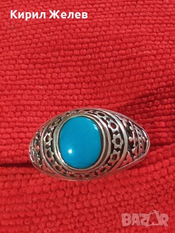 СРЕБЪРЕН ТЮРКОАЗЕН ОРНАМЕНТИРАН РЪЧНО ПРЪСТЕН СРЕБРО 925 ЮВЕЛИРНА СТАРА МАЙСТОРСКА ИЗРАБОТКА 14507, снимка 5 - Пръстени - 33737126