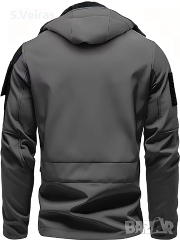 Работно Тактическо Ветроустойчиво яке с качулка, с много джобове, Цвят -Сив, снимка 4 - Якета - 52857693