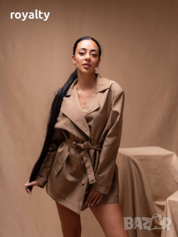 Елегантно Бежово Дамско Палто , снимка 2 - Палта, манта - 52886098