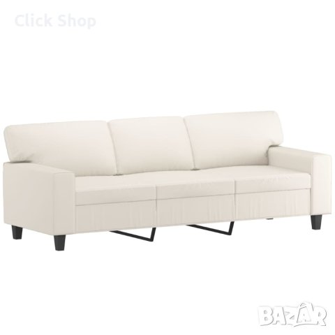 3-местен диван с табуретка, кремав, 180 см, изкуствена кожа, снимка 4 - Дивани и мека мебел - 40461677