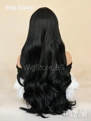 Черна перука с бретон на леки къдрици, снимка 3 - Аксесоари за коса - 48002637