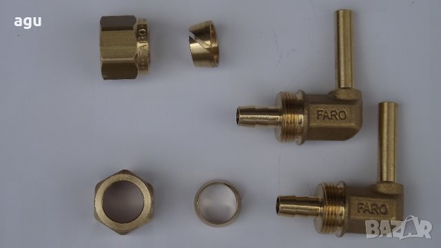Коляно за термопластична тръба Faro Standart Ø8 - изход Ø8 комплект с втулка и гайка.
