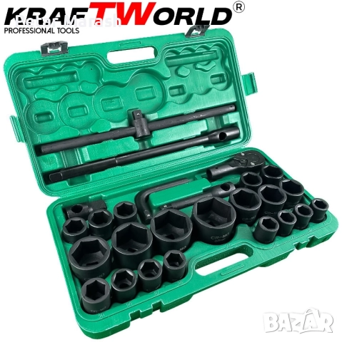 Камионджийско гедоре 26 части KraftWorld – 3/4″ & 1″, ударни вложки 21–65 мм, снимка 2 - Гедорета - 51452218