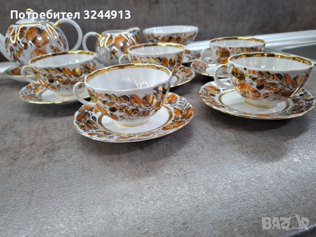 Рядък Руски порцеланов чаен сервиз ЛФЗ ,, Мой сад", снимка 5 - Сервизи - 52309387