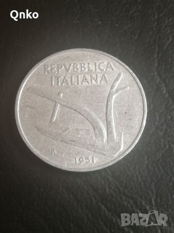 Италия, 10 лири 1951 R, Italy, Italien, снимка 2 - Нумизматика и бонистика - 33427104