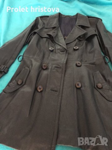 Тъмно синьо кожено манто, ЕСТ кожа, колан, снимка 1