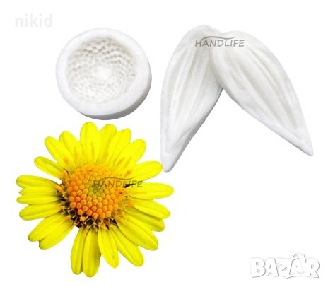 Гербер Хризантема тичинка и листо листа вейнър силиконов молд форма фондан торта декор, снимка 3 - Форми - 37180186