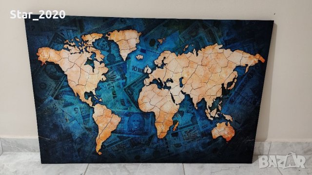 Светеща картина с LED осветление - карта на Земята , снимка 1
