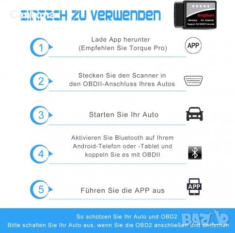 Kungfuren OBD2 Bluetooth скенер, Auto Code Reader за Android, Windows, снимка 7 - Аксесоари и консумативи - 40092246