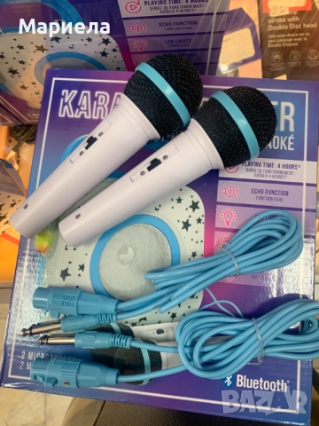 Караоке тонколона с 2 микрофона / Bluetooth / LED, снимка 10 - Караоке - 51509831
