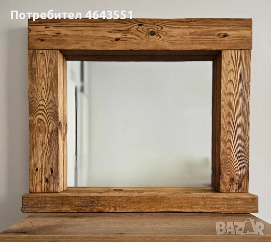 Огледало с дървена рамка и рафт - Рутсик, снимка 3 - Огледала - 52317811