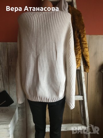 🤍 Бял пуловер с обемни ръкави💄м/л🤍, снимка 2 - Блузи с дълъг ръкав и пуловери - 43374231