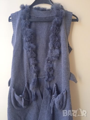 Дамска жилетка вълна и естествен косъм, снимка 3 - Жилетки - 43502473