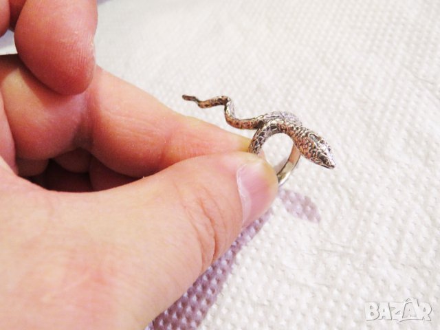 Мъжки Сребърен пръстен със увита змия моторджийски, мото аксесоари, мото екипировка, снимка 2 - Пръстени - 32362991