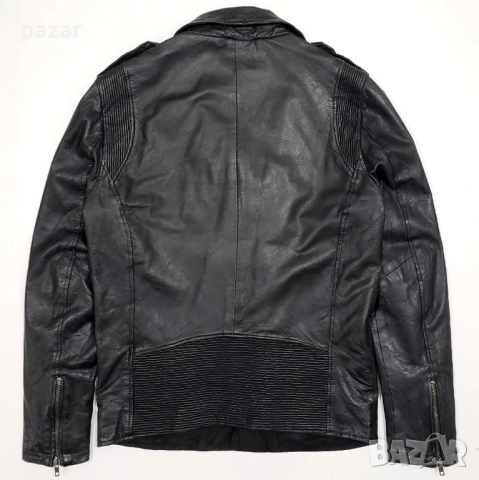 JACK & JONES Мъжко Кожено Яке Рокерско Мото Рокерия Метал Естествена Кожа L, снимка 6 - Якета - 52967809