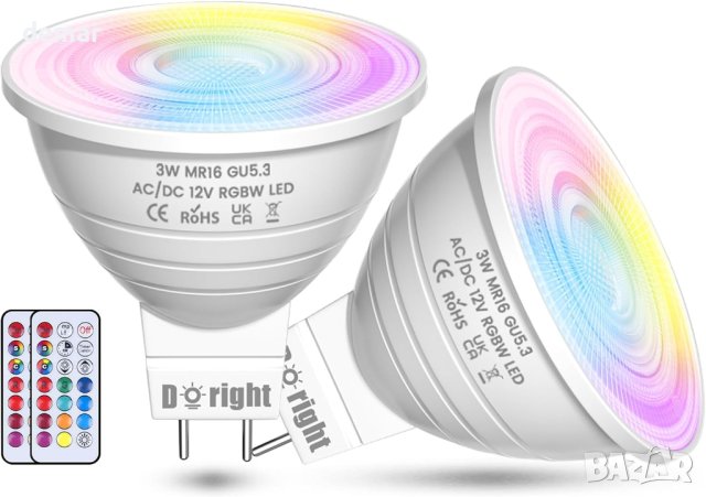 DoRight LED крушка с промяна на цвета за прожектори 3W RGB GU5.3 димируема топла бяла 3000K  