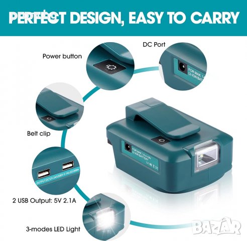 Makita LED USB адаптор за зарежданe на смартфони, таблети, с 2 х USB, снимка 3 - USB кабели - 32884910