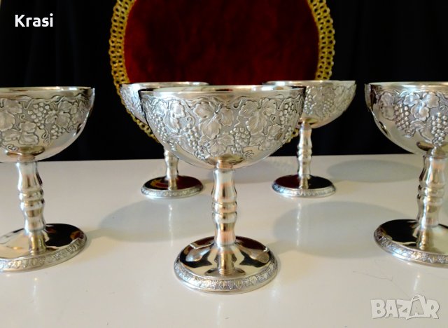 Посребрен сервиз чаши за вино,шампанско 2 бр. , снимка 4 - Антикварни и старинни предмети - 38273053