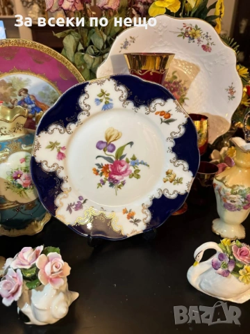 Circa 1922 - великолепно класическо плато в кобалт, злато и ръчно изрисувани цветя Код P1883