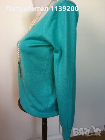 Vintage Dressing S/M елегантен секси леко изрязан гръб френски топ блуза тюркоаз, снимка 6 - Блузи с дълъг ръкав и пуловери - 27290779