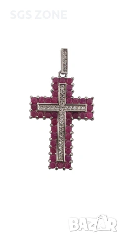 Сребърен кръст с рубин, изумруд или сапфир, снимка 4 - Колиета, медальони, синджири - 53029684